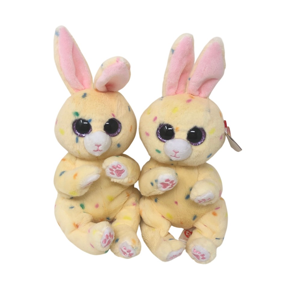 Ty Beanie Bellies Cream Bunny Rabbit Yellow Confetti Plush Set of 2
